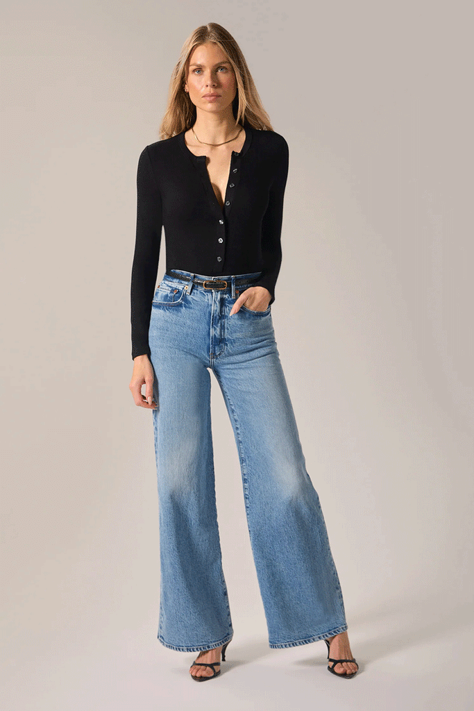 【in a row】Button Washing Wide Denim Buy Rinse Double Button Wide leg Jeans from Next Poland