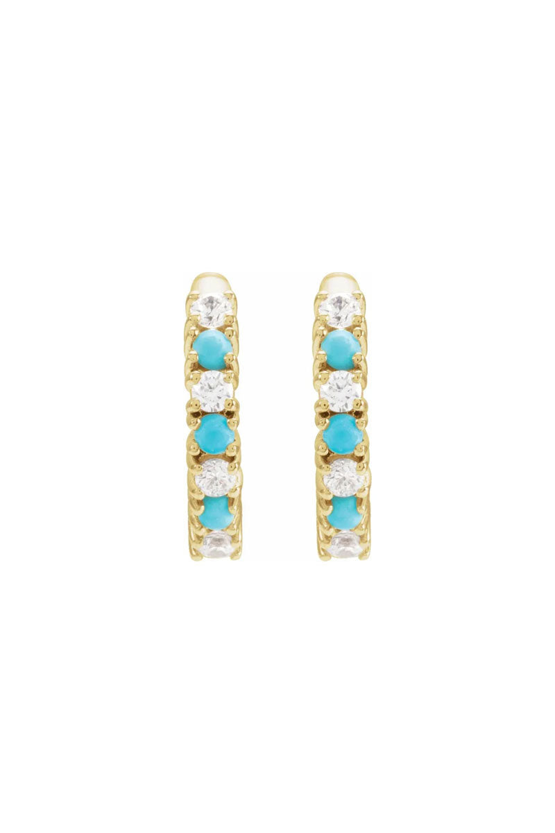 Diamond & Turquoise Hoop Earrings - Yellow Gold
