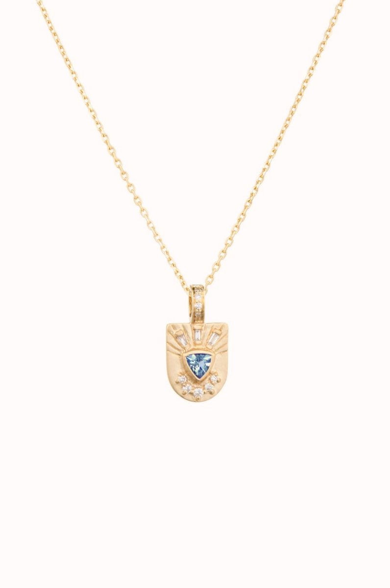 Trillian Totem Necklace - Aquamarine & Diamonds 14k Yellow Gold