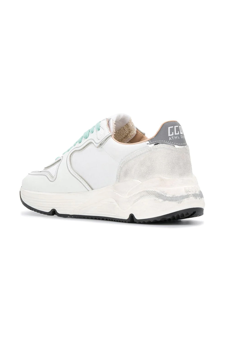 Running Sole - White Leather Silver Mirror