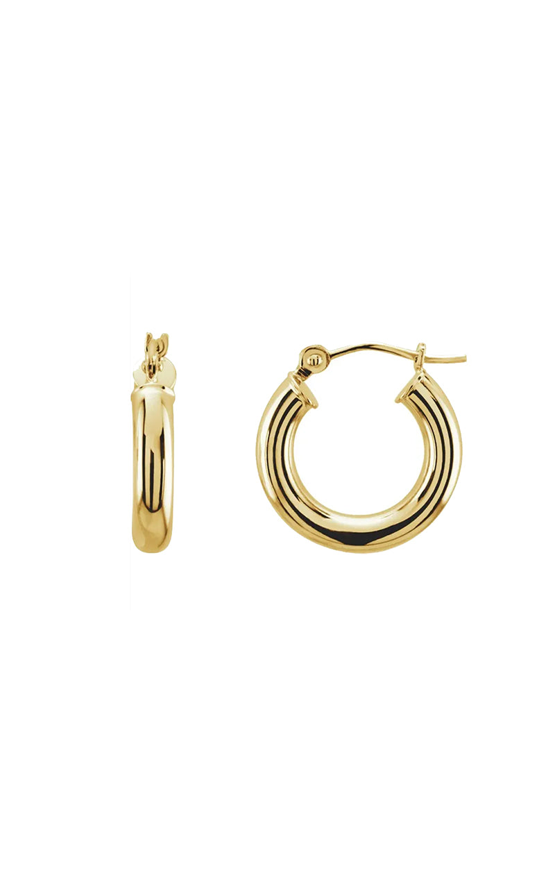 15mm Tube Hoop Earrings - 14k Yellow Gold