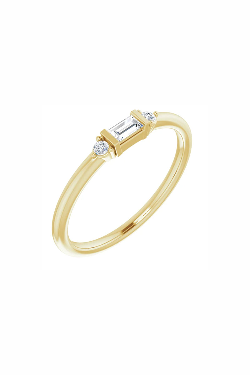 Baguette Diamond Trio Ring - White Diamonds 14k Yellow Gold