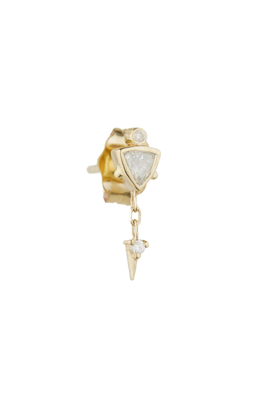 Diamond Triangle Single Earring - Diamond and Yellow Gold