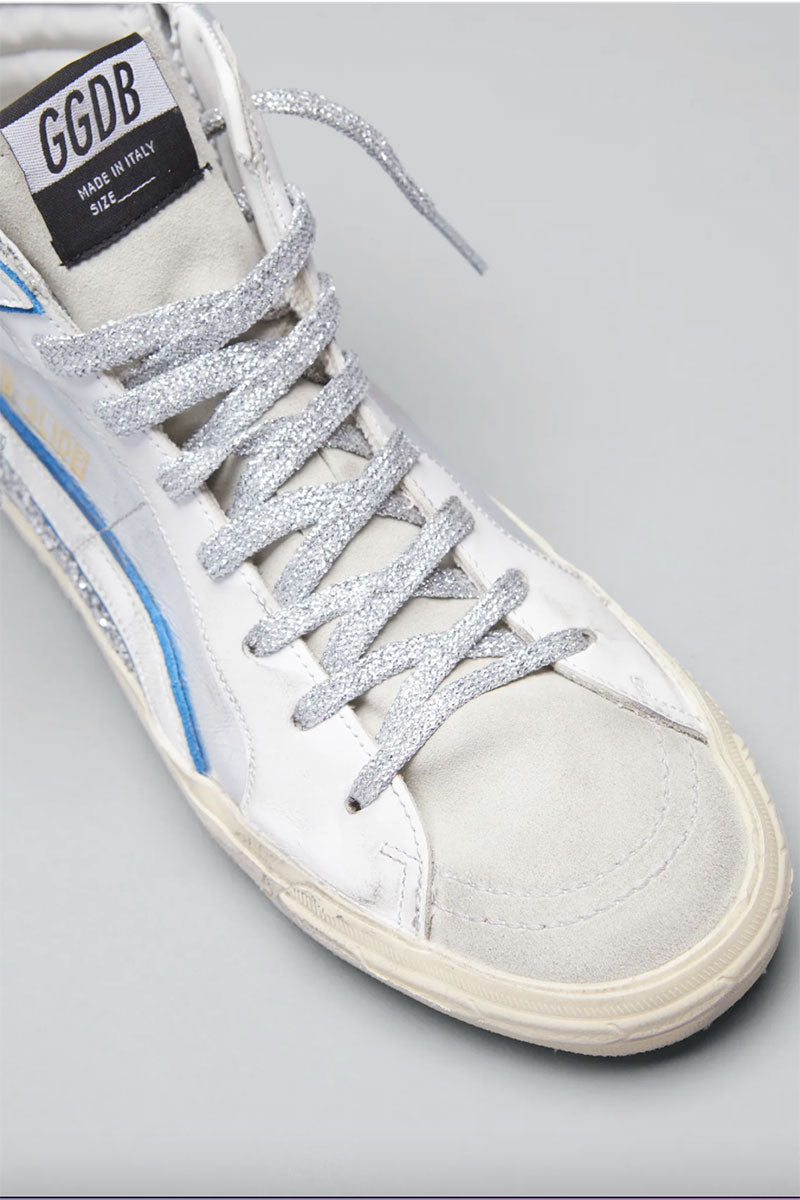 Slide - Glitter Metallic Sneakers White Silver Ice Leopard Heel