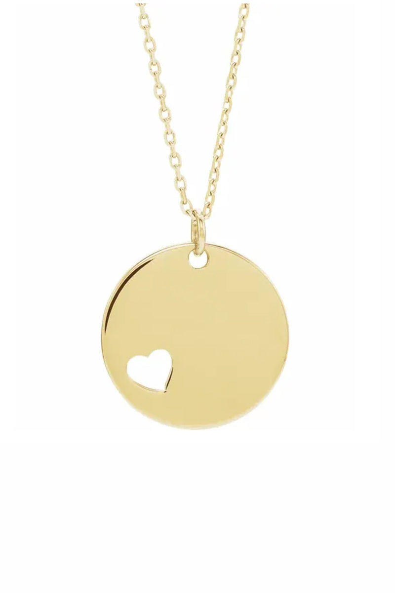 Pierced Heart Disc Necklace - 14k Yellow Gold