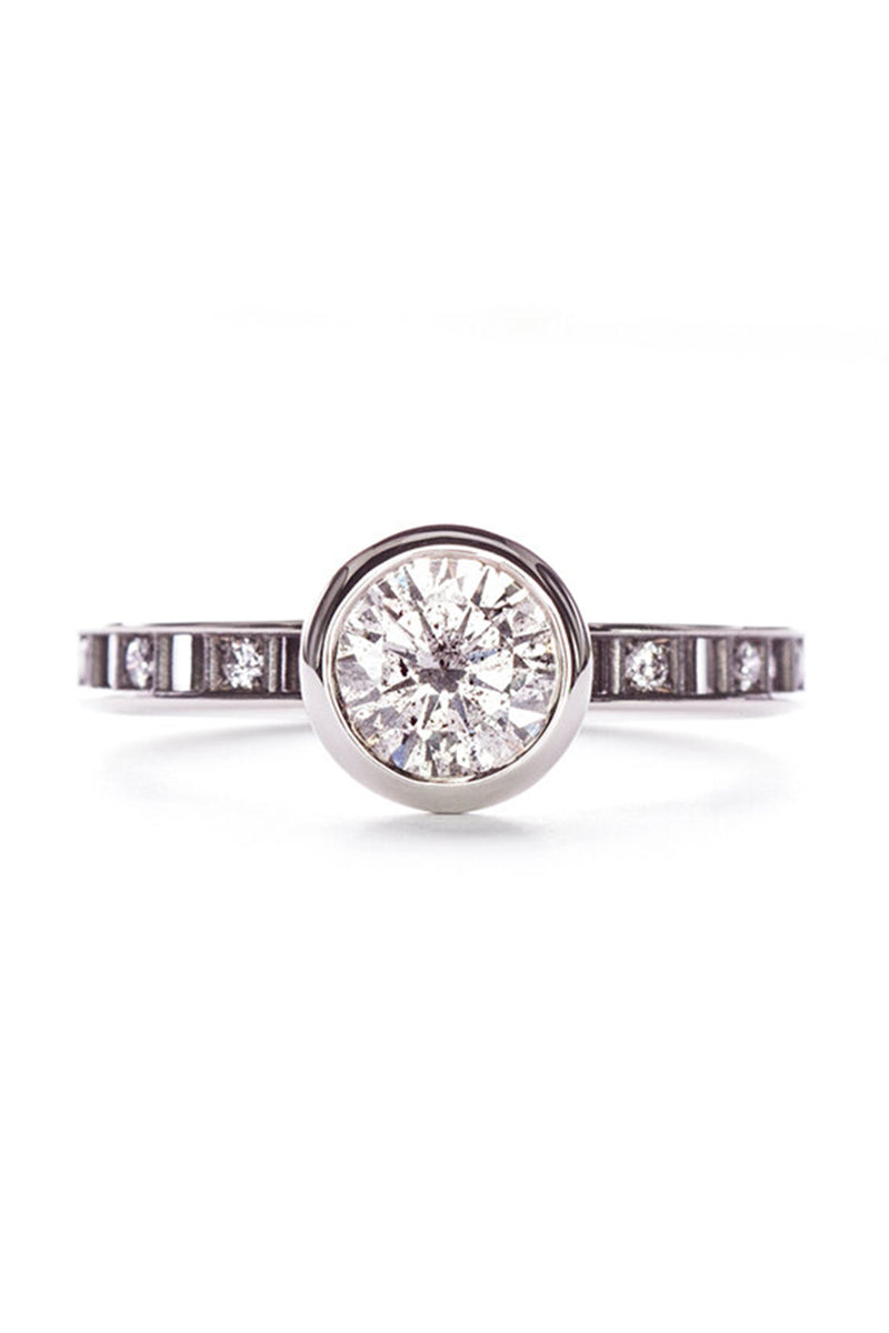 Pixel Dust Open Set Solitaire Ring - Round Grey Diamond in White Gold