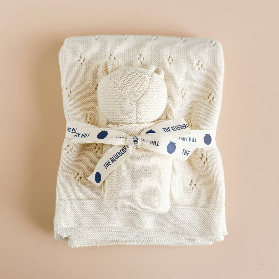 Pique Blanket Bear Lovey Set - Cream