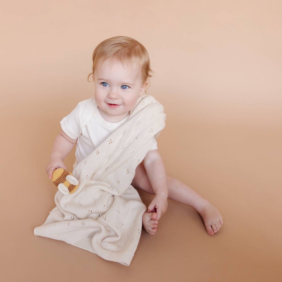 Pique Blanket Bear Lovey Set - Cream