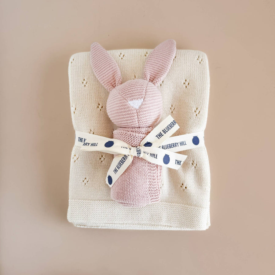 Pique Blanket Cream Bunny Lovey Set - Blush