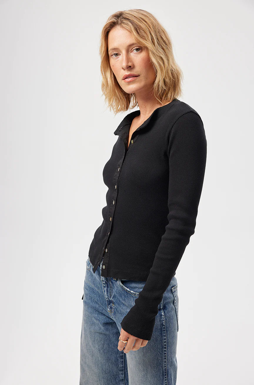 Lacy Rib Cardigan - Black