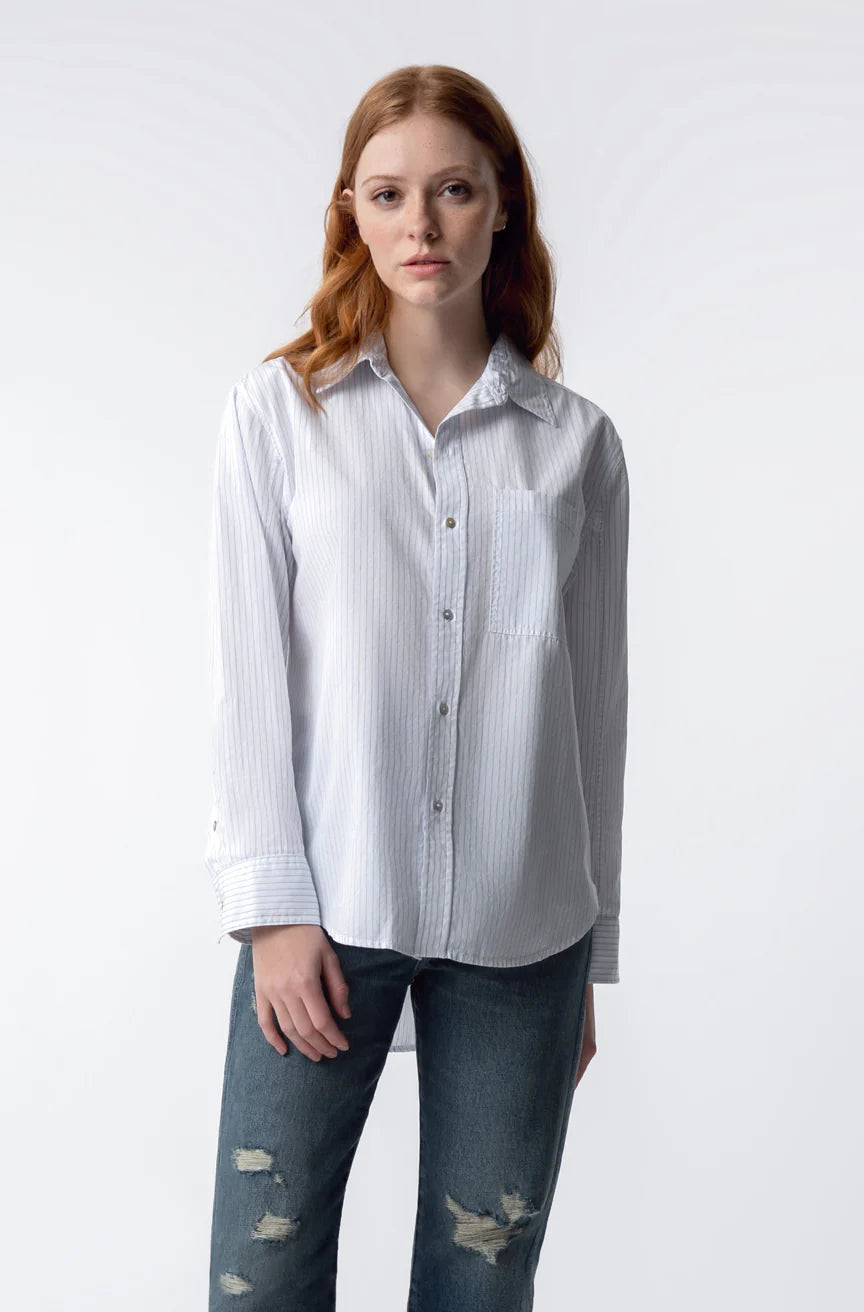 Ruth Shirt Over-Dye Stripe w/ Rumple Wash - White
