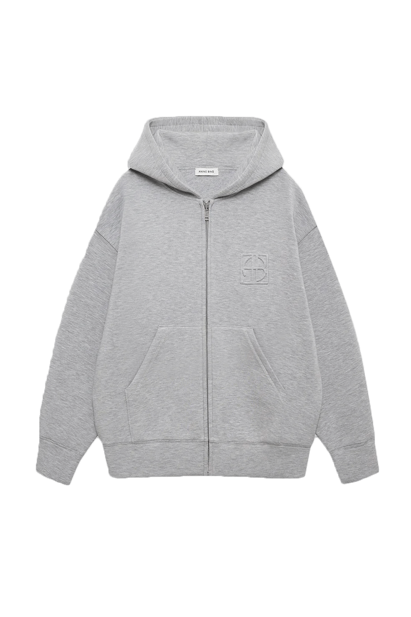 Bond Zip Up Hoodie Framed Monogram - Heather Grey