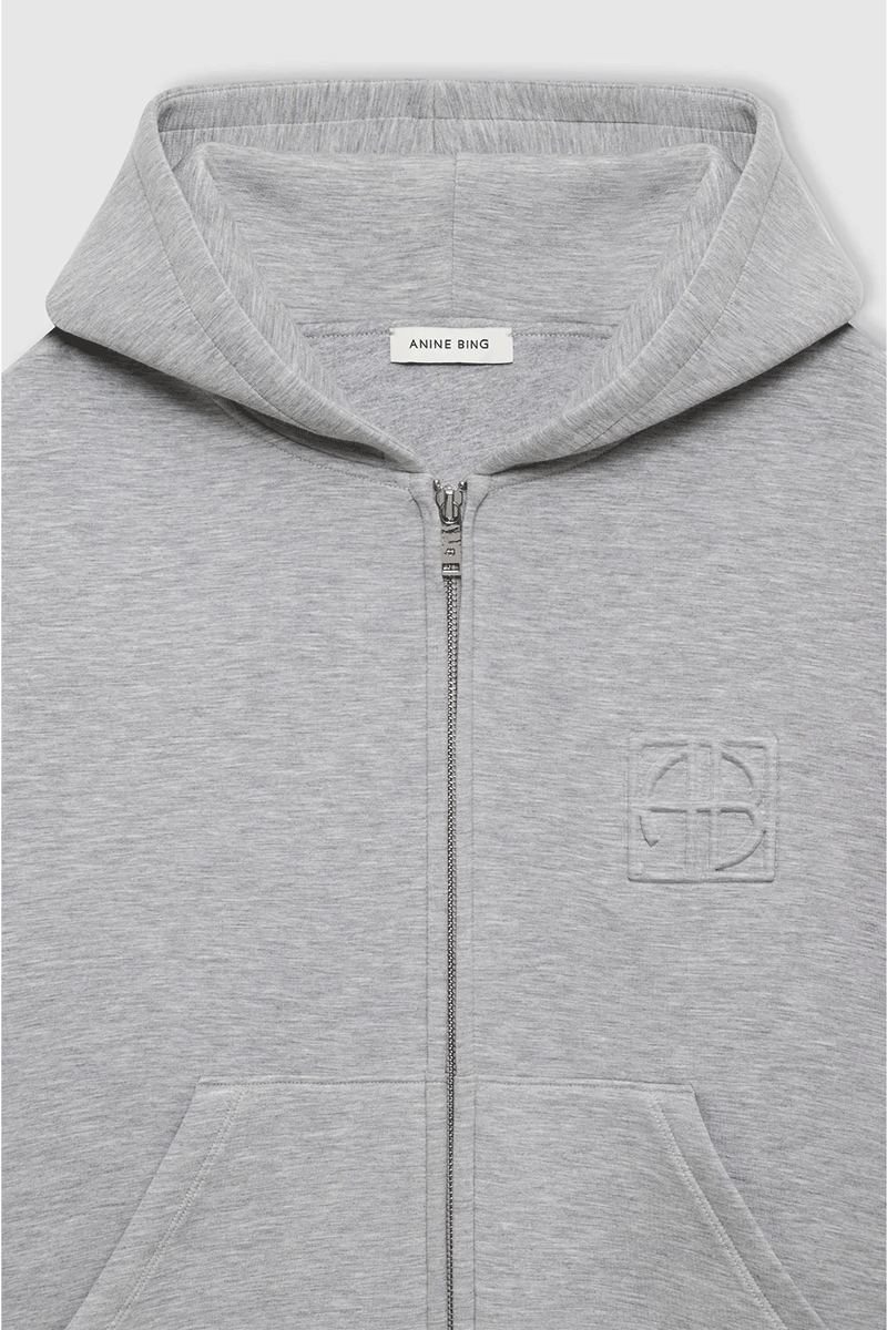 Bond Zip Up Hoodie Framed Monogram - Heather Grey