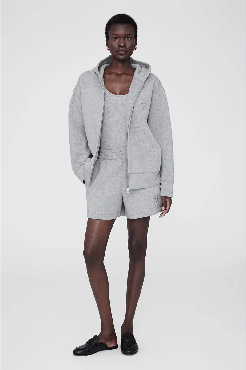 Bond Zip Up Hoodie Framed Monogram - Heather Grey