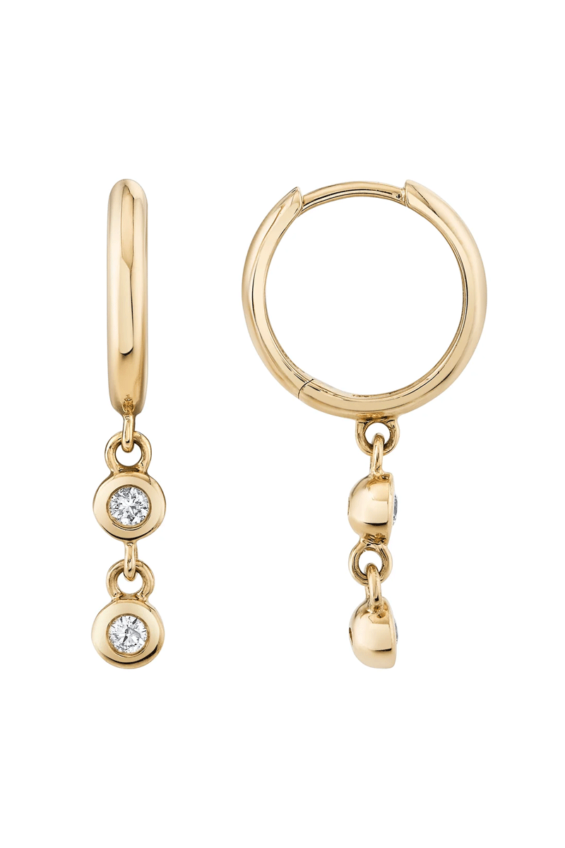 Double Diamond Raindrop Huggies - Diamonds 14k Yellow Gold