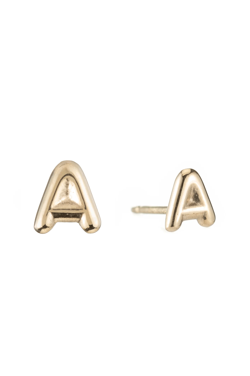 Mini Helium Initial Studs - 14k Yellow Gold