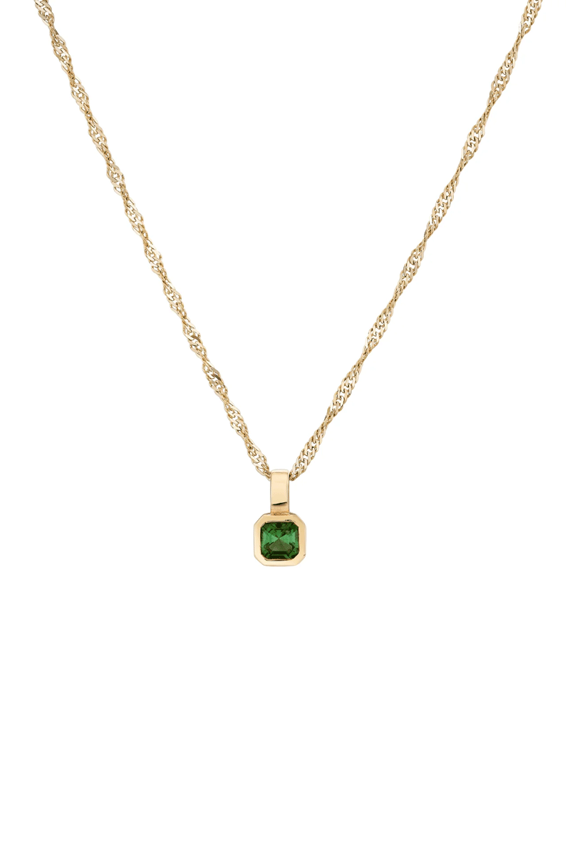 Petite Fern Asscher Charm - Green Tourmaline 14k Yellow Gold