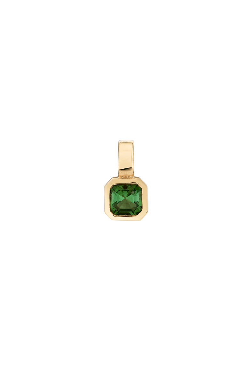 Petite Fern Asscher Charm - Green Tourmaline 14k Yellow Gold