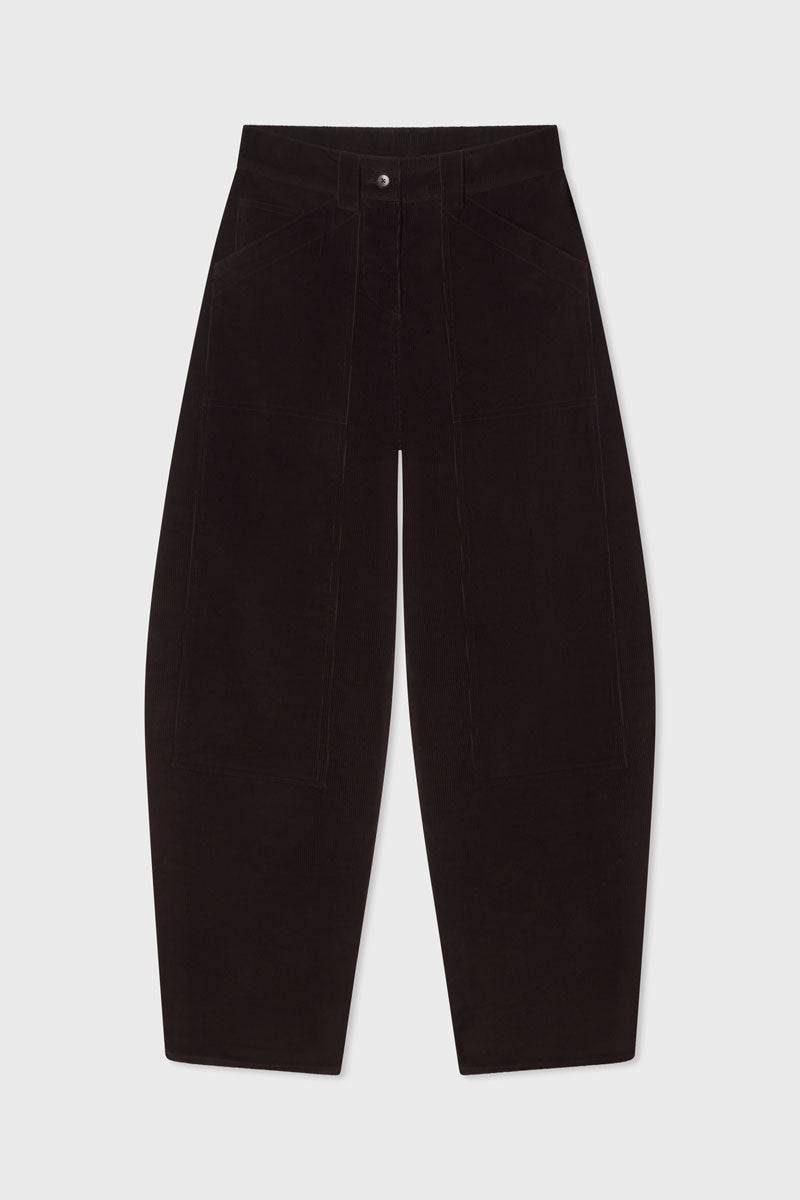 Cotton Corduroy Barrel Patch Pant - Chocolate
