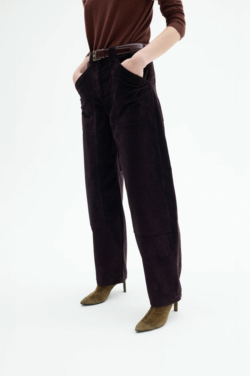 Cotton Corduroy Barrel Patch Pant - Chocolate