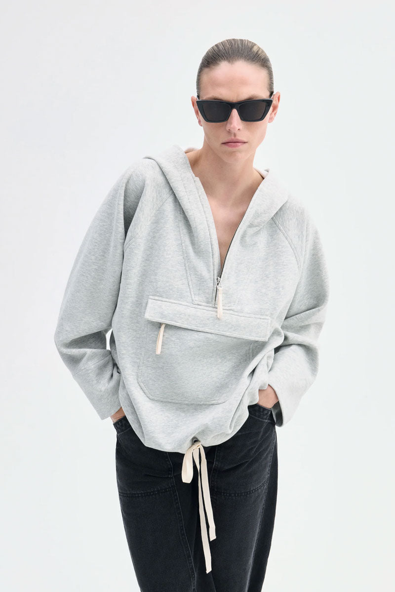 Hooded Pullover in Scuba Jersey - Heathered Grey