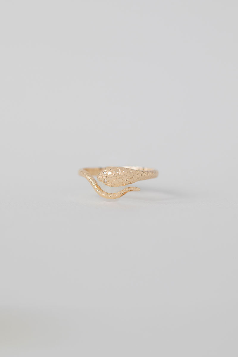 Cobra Ring - White Diamonds 14k Yellow Gold