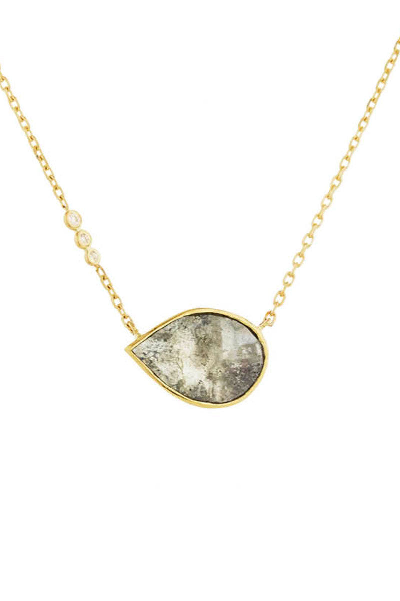Grey Diamond & Three Diamonds Necklace - 14k Yellow Gold