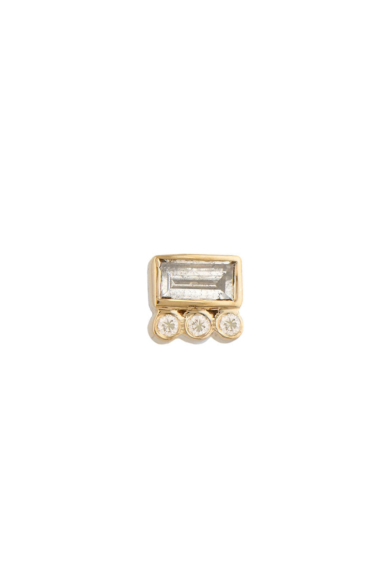 Diamond Baguette Single Earring - White Diamonds 14k Yellow Gold