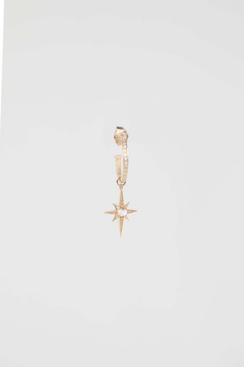 Charm North Star Single Earring - Sapphire & White Diamonds 14k Yellow Gold