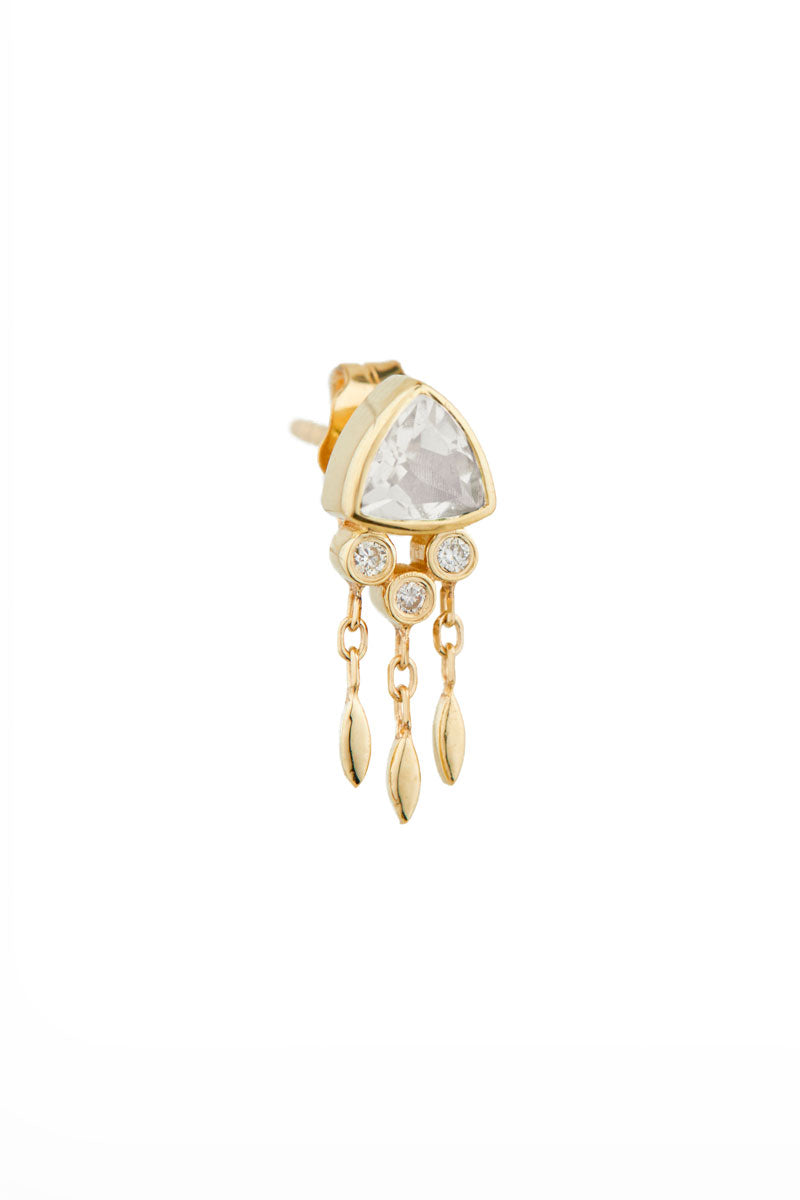 Crystal Tourmaline & Diamonds Single Earring - 14k Yellow Gold