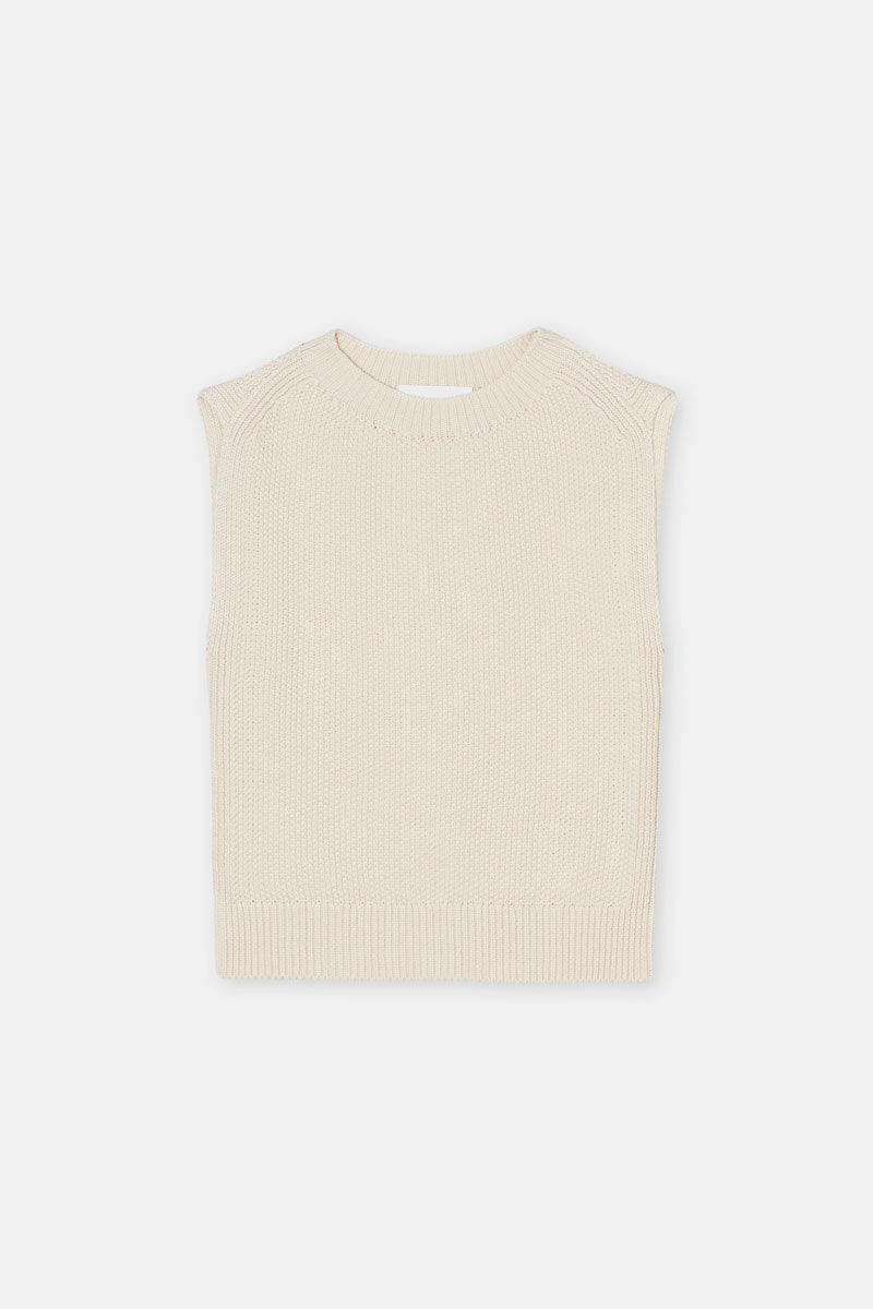 Crew Knitted Neck Top - Ivory Organic Cotton