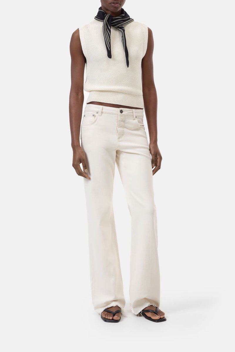 Crew Knitted Neck Top - Ivory Organic Cotton