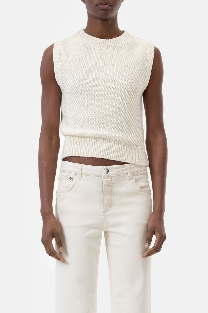 Crew Knitted Neck Top - Ivory Organic Cotton