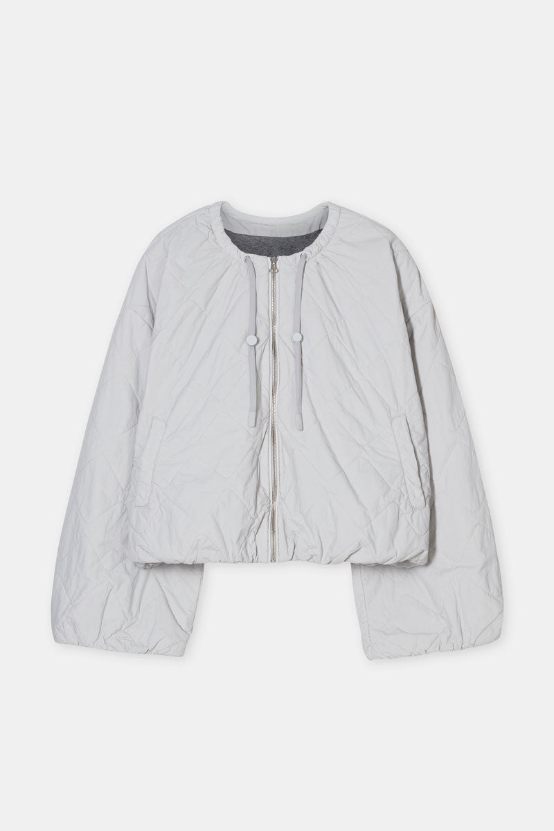 Cropped Gathered Bomber - Light Grey