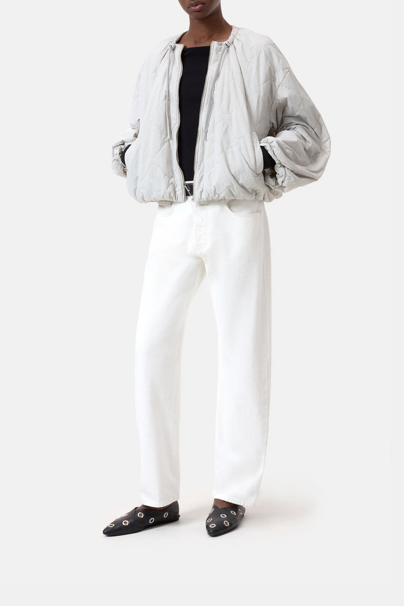 Cropped Gathered Bomber - Light Grey