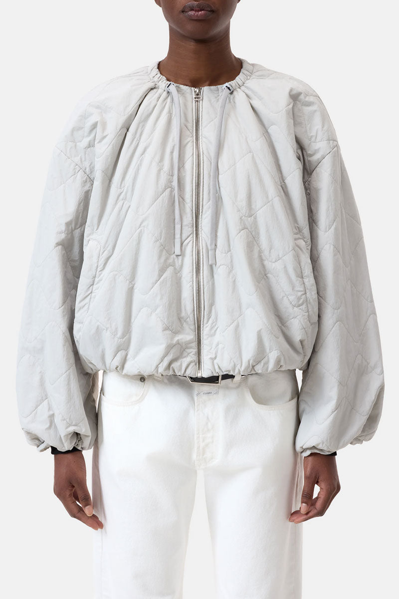 Cropped Gathered Bomber - Light Grey