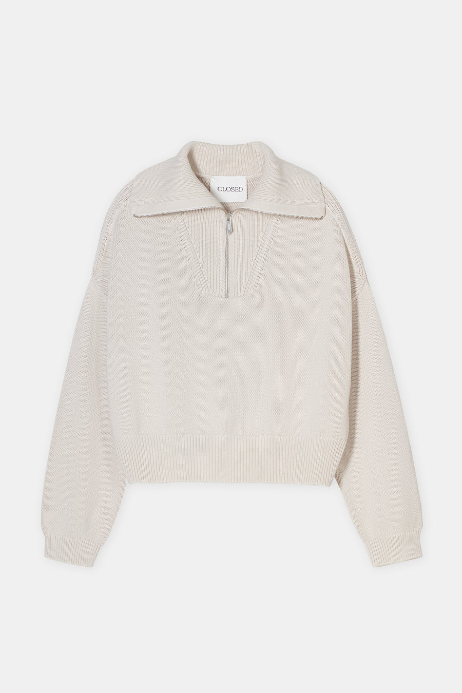 Cropped Troyer Sweater - Stone Beige