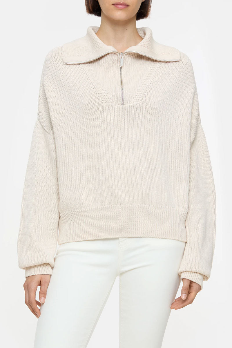 Cropped Troyer Sweater - Stone Beige