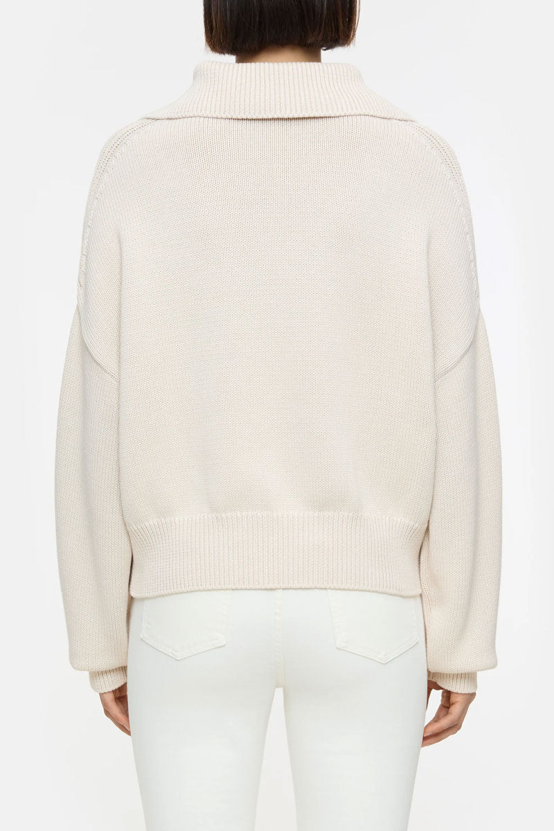 Cropped Troyer Sweater - Stone Beige