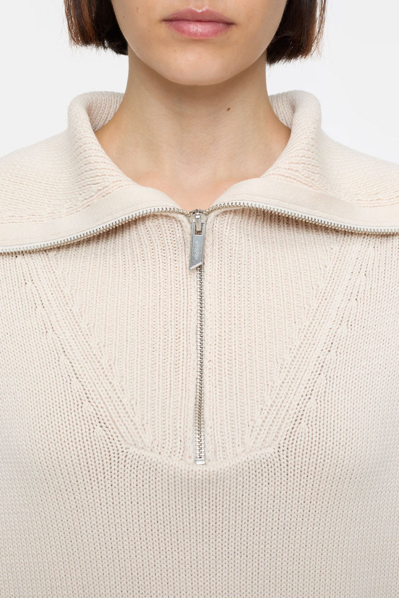 Cropped Troyer Sweater - Stone Beige