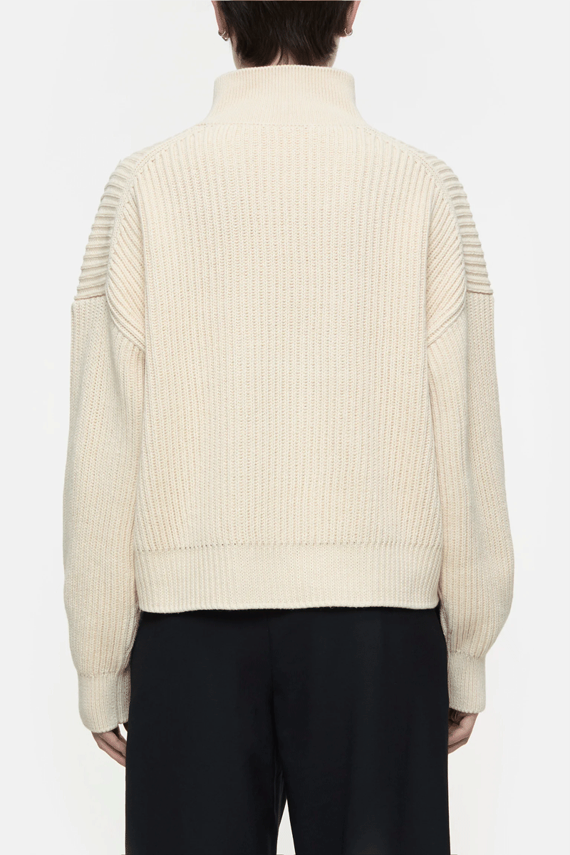 Cropped Troyer Sweater - Stone Beige