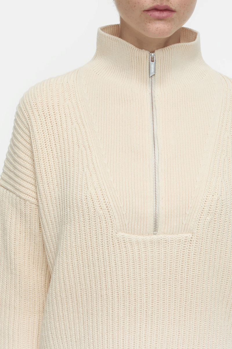 Cropped Troyer Sweater - Stone Beige