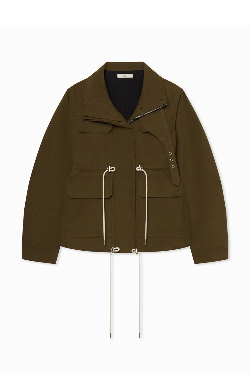 Cropped Flared Military Jacket - Olive