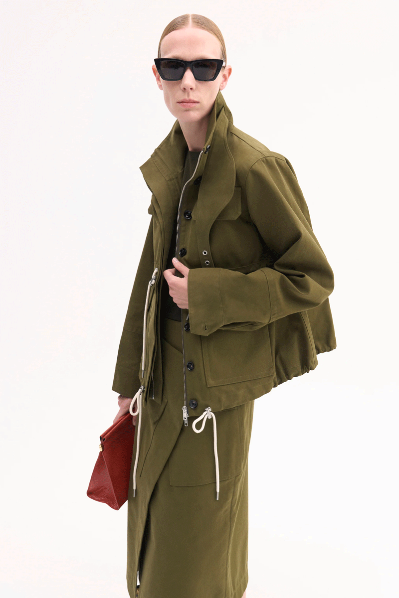 Cropped Flared Military Jacket - Olive
