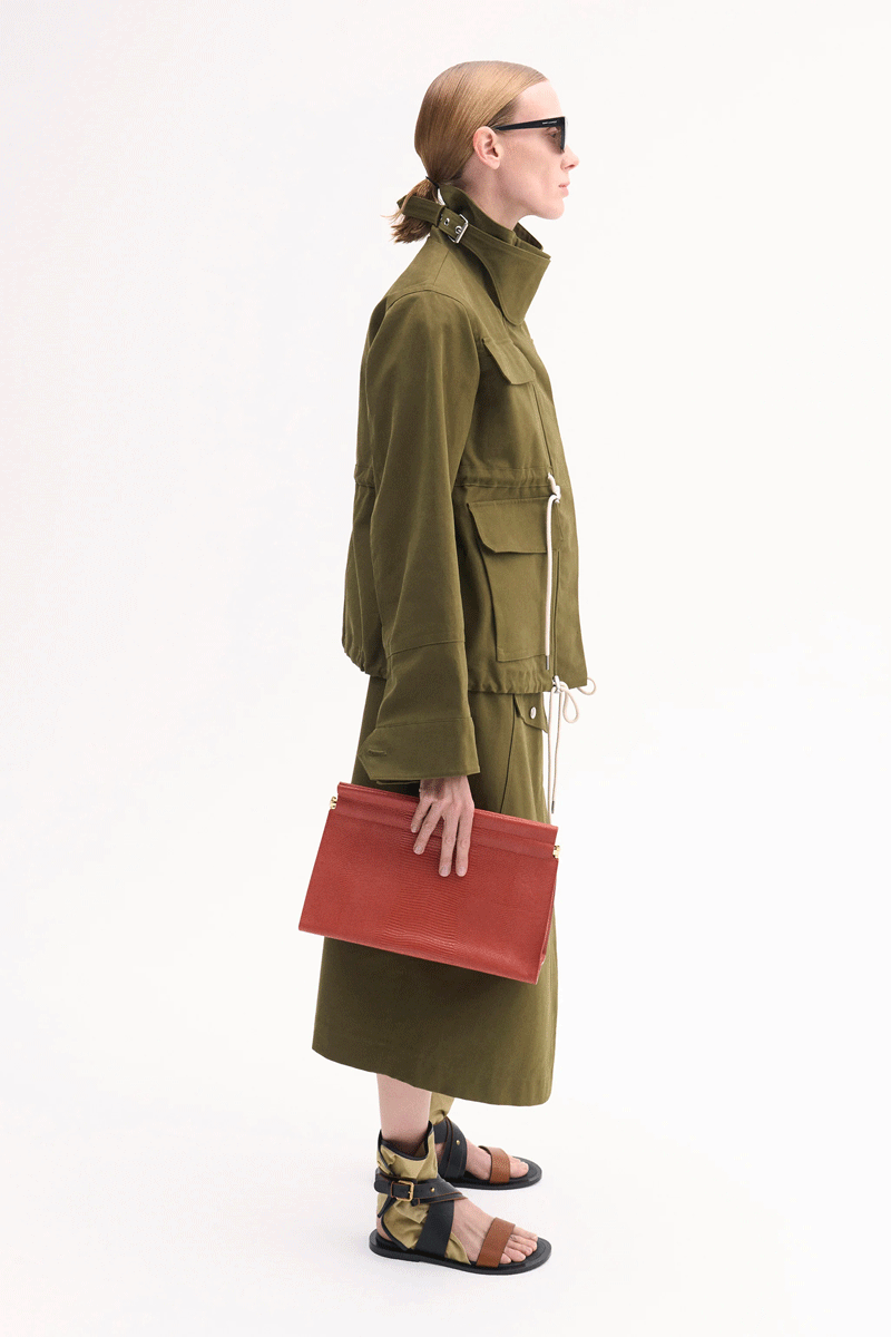 Cropped Flared Military Jacket - Olive