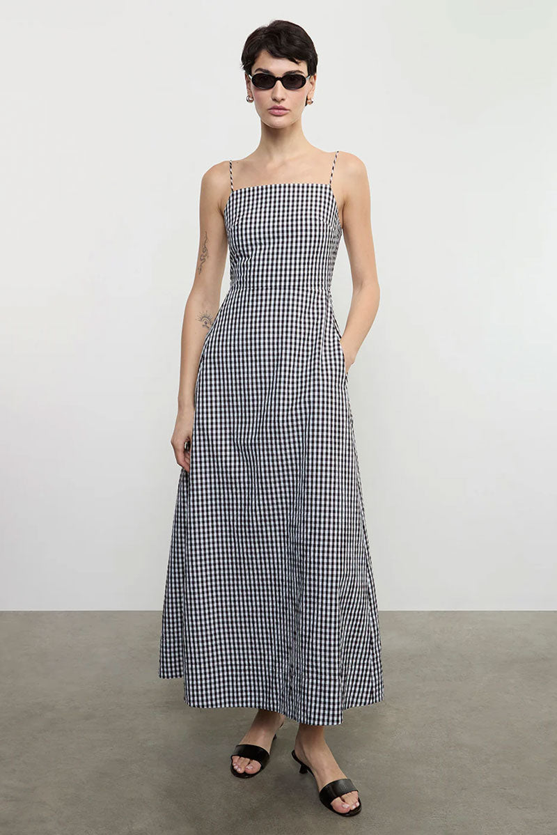 Textured Gingham Dress in Japanese Cotton - Black Gingham