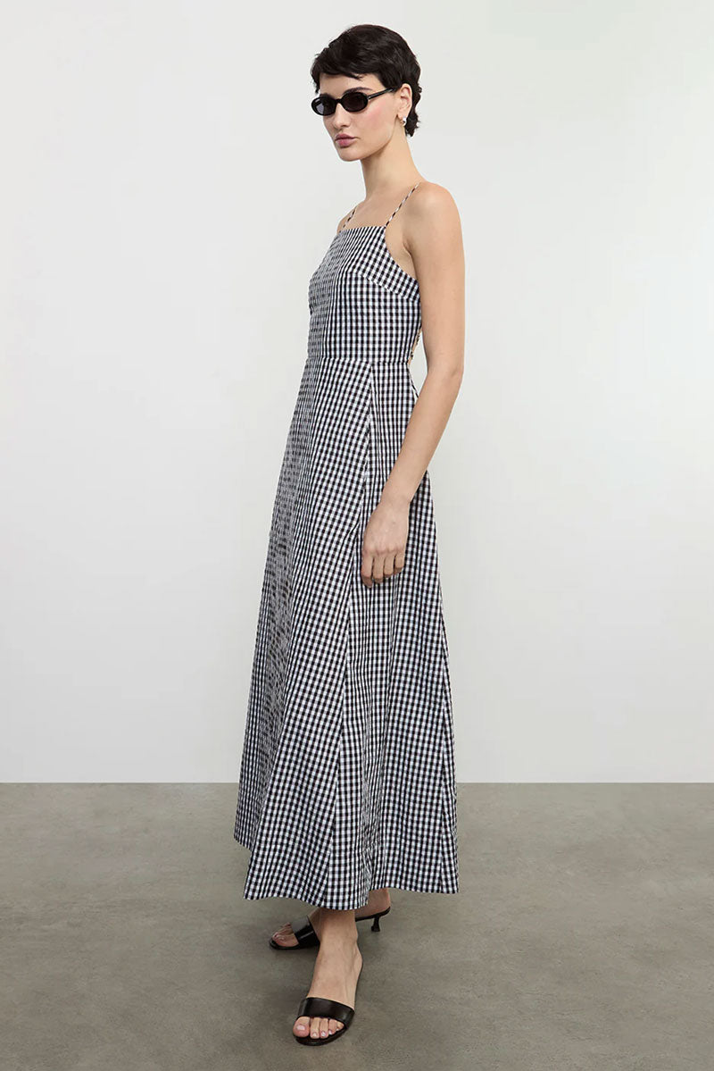 Textured Gingham Dress in Japanese Cotton - Black Gingham