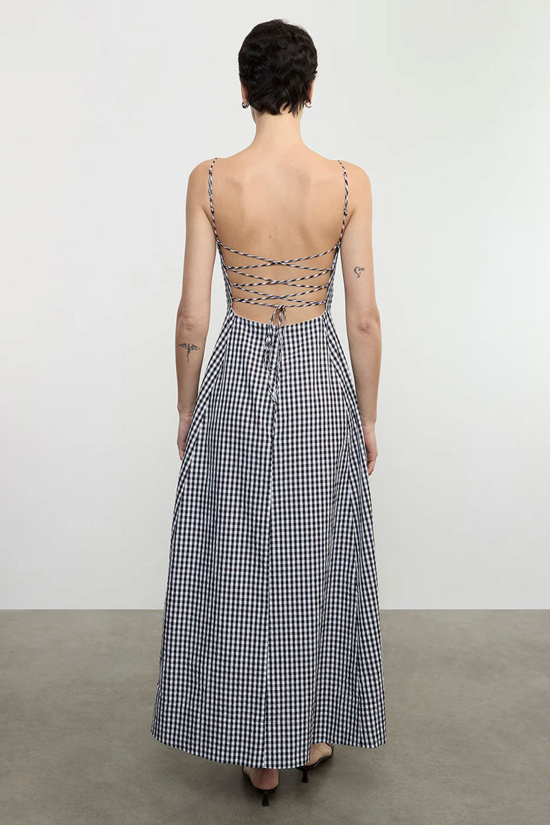 Textured Gingham Dress in Japanese Cotton - Black Gingham