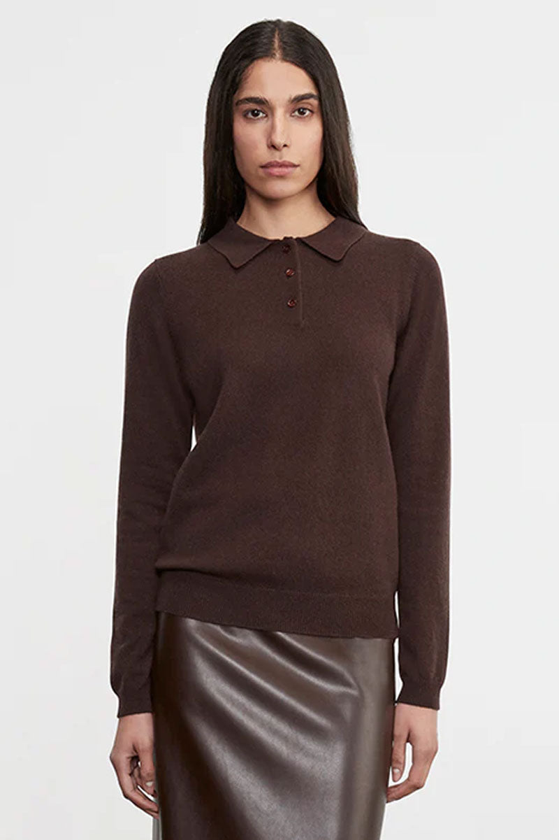 Knit Cashmere Polo Sweater - Dark Brown