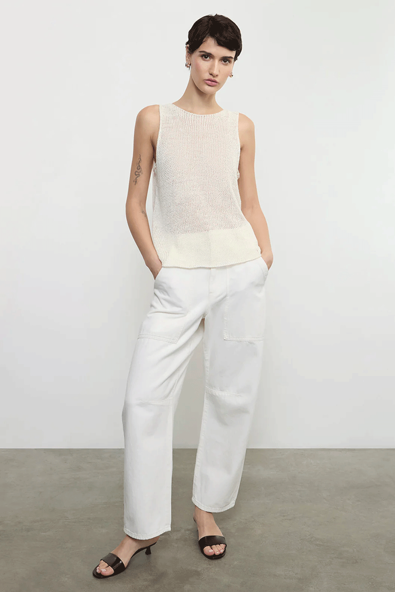 Linen Open Knit Tank - White
